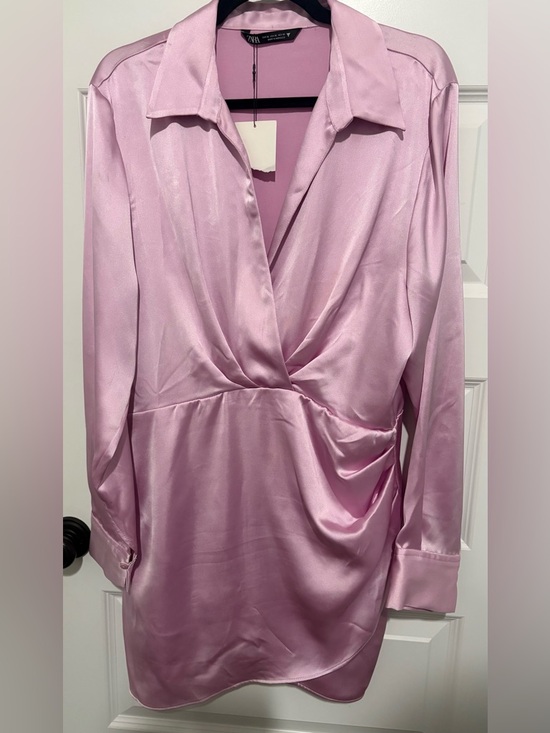 Zara Dresses & Skirts - NWT Zara Pink Satin Faux Wrap Style Dress Size XL